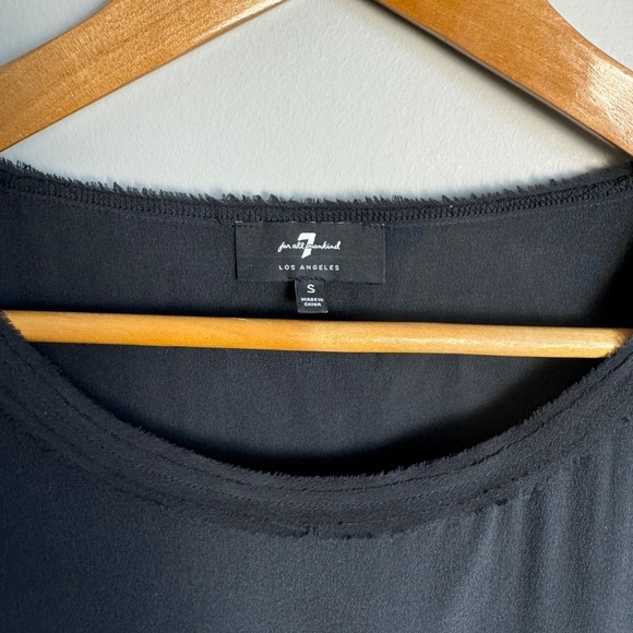 7 For All Mankind Women's 100% Silk Short Sleeve Oversized Top Small Tie Waist - Picture 4 of 13